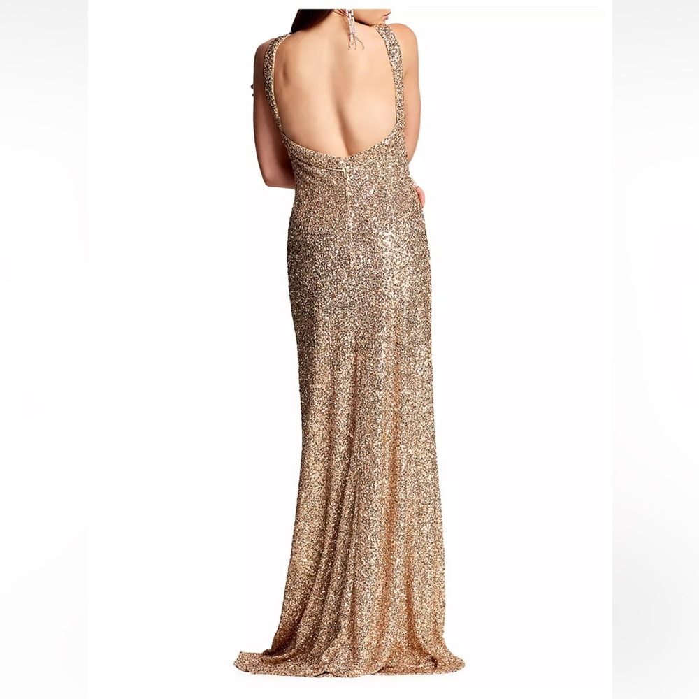 Tadashi Shoji Gold Sequined Sleeveless Gown - Picture 2 of 7
